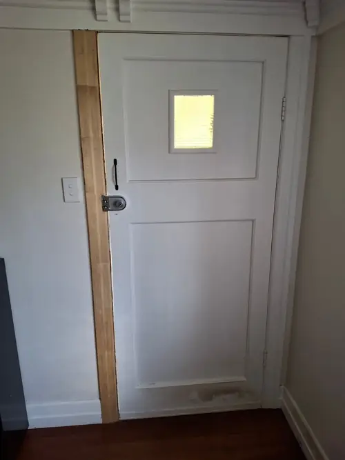 Repair of an entry door that has been forced by firefighters