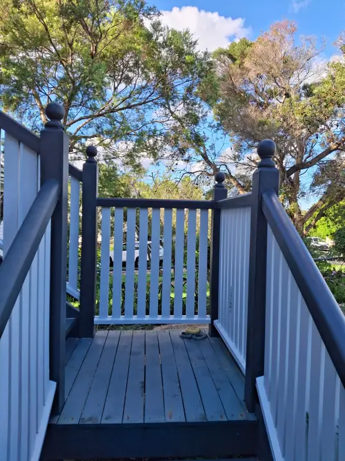 Balustrades replacement , top and bottom rail is hardwood and battens are Pine 1 coat of dulux primer stain blocker and 2 coat of dulux paint . The battens have a coat of moisture barrier at the bottom, and they have been sikaflex all around to prevent it from the rot . I also replaced 2 stair treads .