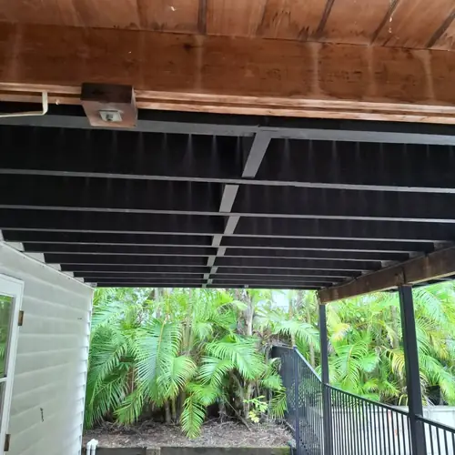 Replacement of a deck with it's structure. All the joist have been replaced with f14 hardwood painted with 1 coat of dulux primer and 2 coats of dulux weathershield prior to be installed. The decking boards are kwila. We also replaced a step and a post on the stair.