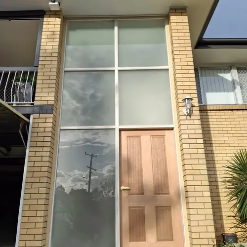 The frame had rot on it so we've built a new one with a better design and new frosted glass. We've also installed a nice 1020mm wide door.